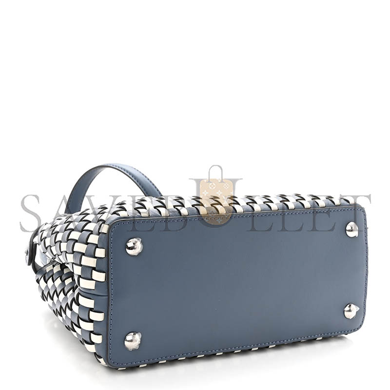 FENDI CALFSKIN WOVEN MINI PEEKABOO ICONIC SATCHEL MIRTO WHITE ICE (24*18.5*10.5cm)